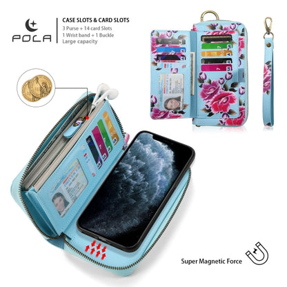 For iPhone 11 POLA Flower Multi-functional Zipper Wallet Leather Phone Case(Sky Blue) - iPhone 11 Cases by buy2fix | Online Shopping UK | buy2fix