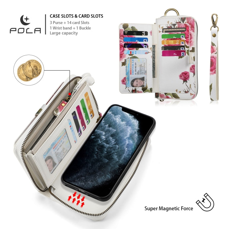 For iPhone 11 POLA Flower Multi-functional Zipper Wallet Leather Phone Case(Beige) - iPhone 11 Cases by buy2fix | Online Shopping UK | buy2fix