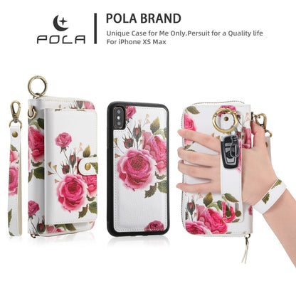 For iPhone X / XS POLA Flower Multi-functional Zipper Wallet Leather Phone Case(Beige) - More iPhone Cases by buy2fix | Online Shopping UK | buy2fix