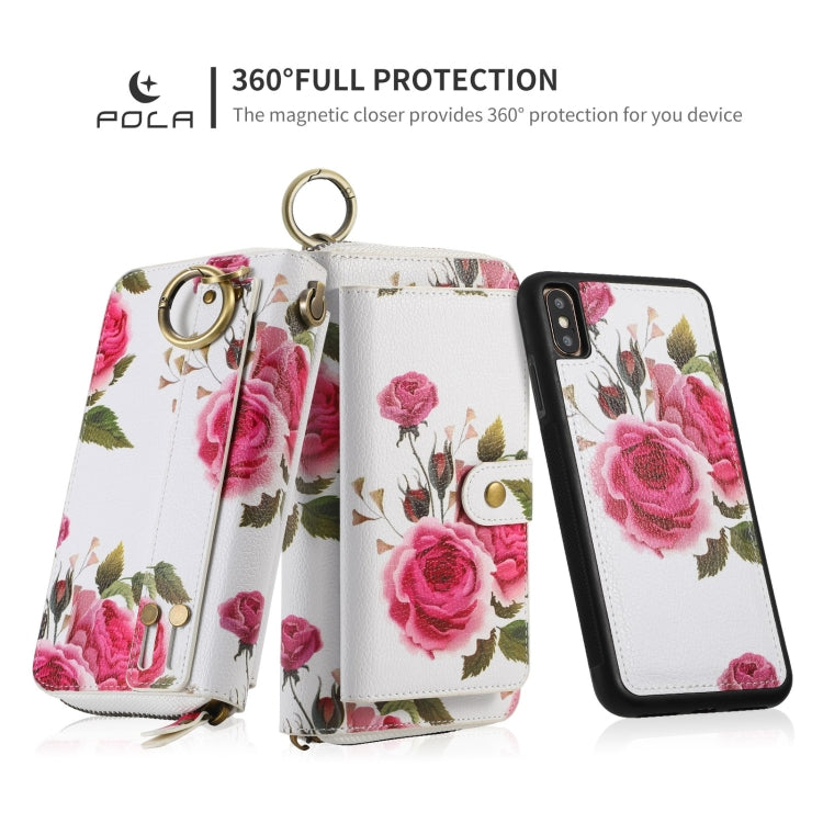 For iPhone X / XS POLA Flower Multi-functional Zipper Wallet Leather Phone Case(Beige) - More iPhone Cases by buy2fix | Online Shopping UK | buy2fix