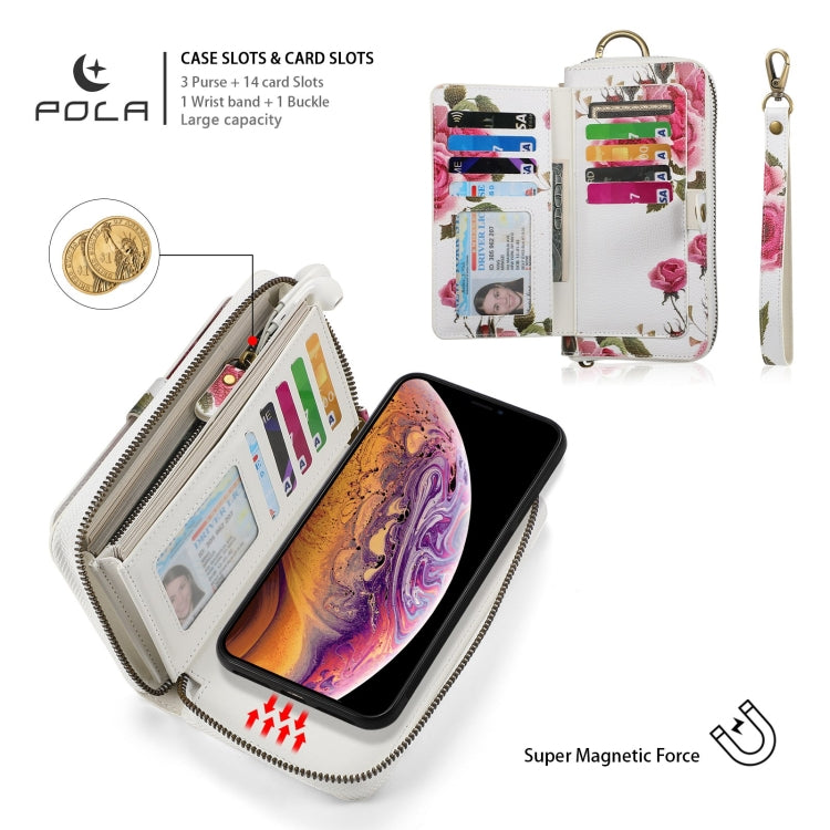 For iPhone X / XS POLA Flower Multi-functional Zipper Wallet Leather Phone Case(Beige) - More iPhone Cases by buy2fix | Online Shopping UK | buy2fix