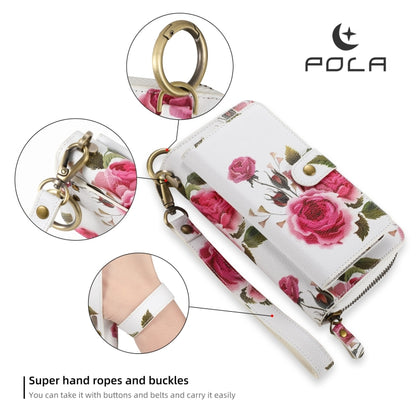 For iPhone X / XS POLA Flower Multi-functional Zipper Wallet Leather Phone Case(Beige) - More iPhone Cases by buy2fix | Online Shopping UK | buy2fix