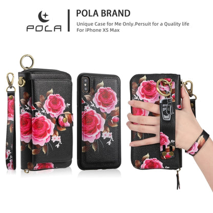 For iPhone XR POLA Flower Multi-functional Zipper Wallet Leather Phone Case(Black) - More iPhone Cases by buy2fix | Online Shopping UK | buy2fix