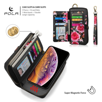 For iPhone XR POLA Flower Multi-functional Zipper Wallet Leather Phone Case(Black) - More iPhone Cases by buy2fix | Online Shopping UK | buy2fix