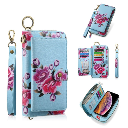 For iPhone XR POLA Flower Multi-functional Zipper Wallet Leather Phone Case(Sky Blue) - More iPhone Cases by buy2fix | Online Shopping UK | buy2fix