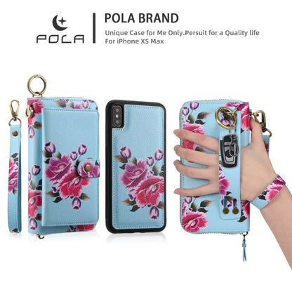 For iPhone XR POLA Flower Multi-functional Zipper Wallet Leather Phone Case(Sky Blue) - More iPhone Cases by buy2fix | Online Shopping UK | buy2fix
