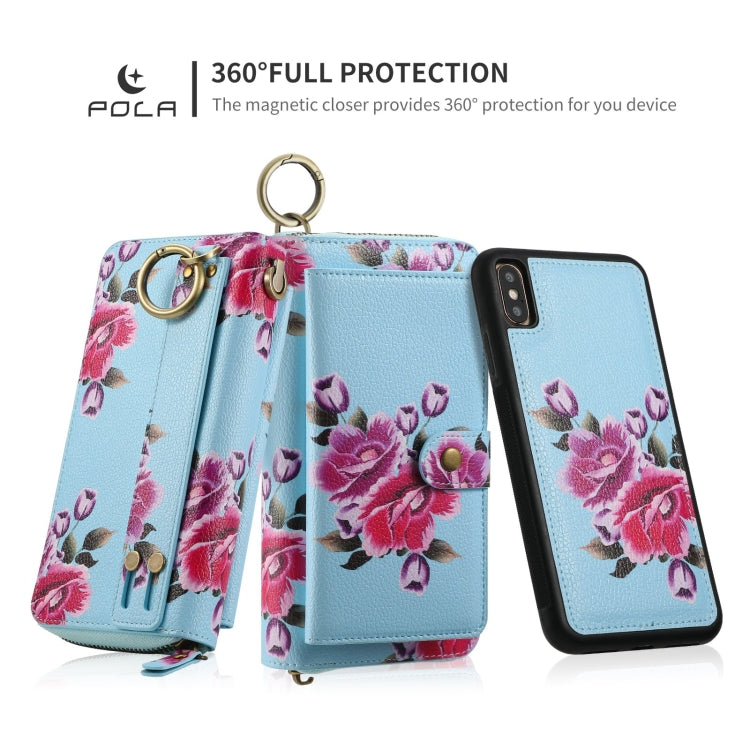 For iPhone XR POLA Flower Multi-functional Zipper Wallet Leather Phone Case(Sky Blue) - More iPhone Cases by buy2fix | Online Shopping UK | buy2fix