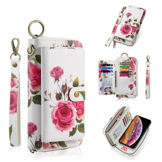 For iPhone XS Max POLA Flower Multi-functional Zipper Wallet Leather Phone Case(Beige) - More iPhone Cases by buy2fix | Online Shopping UK | buy2fix