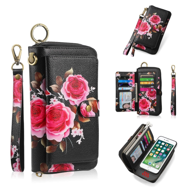 For iPhone 7 Plus / 8 Plus POLA Flower Multi-functional Zipper Wallet Leather Phone Case(Black) - More iPhone Cases by buy2fix | Online Shopping UK | buy2fix