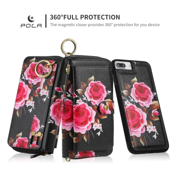 For iPhone 7 Plus / 8 Plus POLA Flower Multi-functional Zipper Wallet Leather Phone Case(Black) - More iPhone Cases by buy2fix | Online Shopping UK | buy2fix