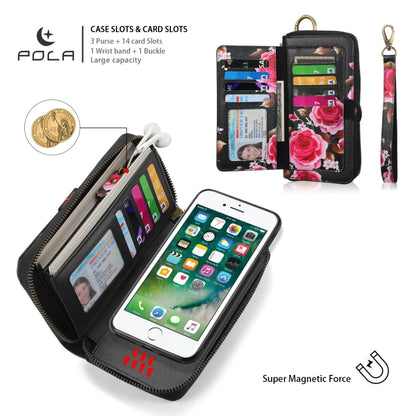 For iPhone 7 Plus / 8 Plus POLA Flower Multi-functional Zipper Wallet Leather Phone Case(Black) - More iPhone Cases by buy2fix | Online Shopping UK | buy2fix