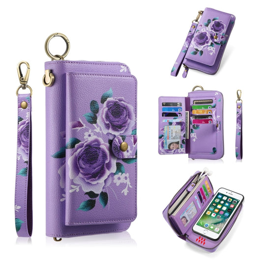 For iPhone 7 Plus / 8 Plus POLA Flower Multi-functional Zipper Wallet Leather Phone Case(Purple) - More iPhone Cases by buy2fix | Online Shopping UK | buy2fix