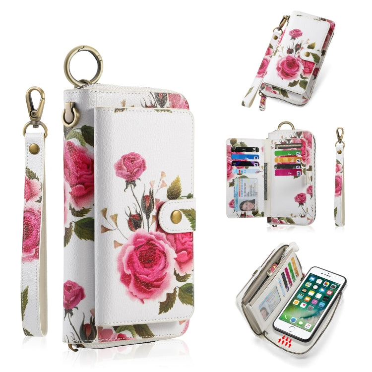 For iPhone 7 Plus / 8 Plus POLA Flower Multi-functional Zipper Wallet Leather Phone Case(Beige) - More iPhone Cases by buy2fix | Online Shopping UK | buy2fix