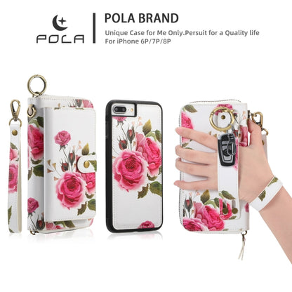 For iPhone 7 Plus / 8 Plus POLA Flower Multi-functional Zipper Wallet Leather Phone Case(Beige) - More iPhone Cases by buy2fix | Online Shopping UK | buy2fix
