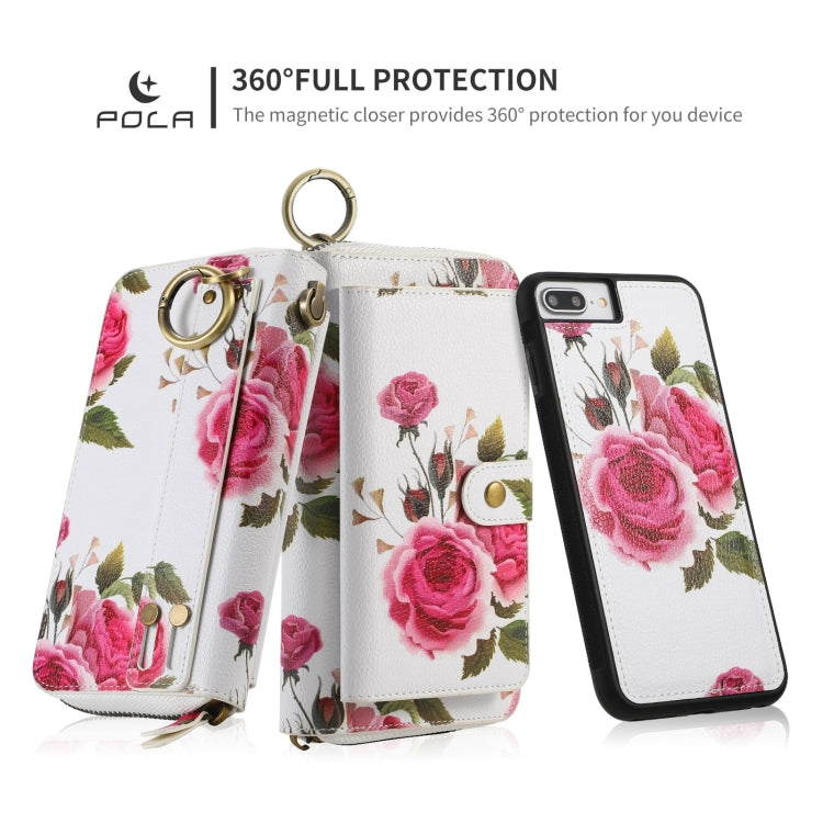 For iPhone 7 Plus / 8 Plus POLA Flower Multi-functional Zipper Wallet Leather Phone Case(Beige) - More iPhone Cases by buy2fix | Online Shopping UK | buy2fix