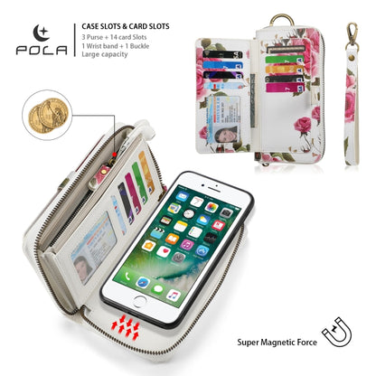 For iPhone 7 Plus / 8 Plus POLA Flower Multi-functional Zipper Wallet Leather Phone Case(Beige) - More iPhone Cases by buy2fix | Online Shopping UK | buy2fix