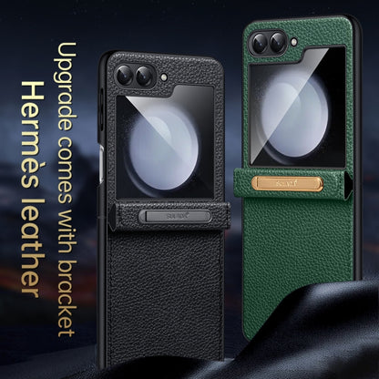For Samsung Galaxy Z Flip5 SULADA Lychee Texture Invisible Holder Leather Back Cover Phone Case(Black) - Galaxy Z Flip5 Cases by SULADA | Online Shopping UK | buy2fix