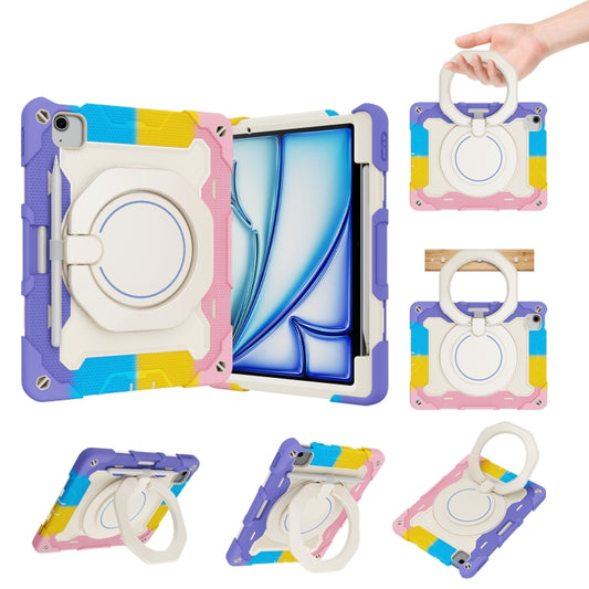 For iPad Air 11 2024 / 2025 Armor Portable Rotating Ring Holder Silicone Tablet Case with Pen Slot(Colorful Pink) - iPad Air 11 2025 / 2024 Cases by buy2fix | Online Shopping UK | buy2fix