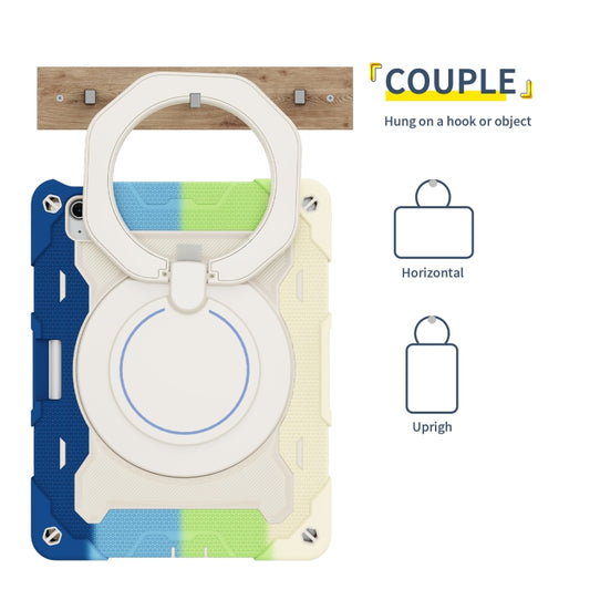For iPad Air 11 2024 / 2025 Armor Portable Rotating Ring Holder Silicone Tablet Case with Pen Slot(Colorful Blue) - iPad Air 11 2025 / 2024 Cases by buy2fix | Online Shopping UK | buy2fix
