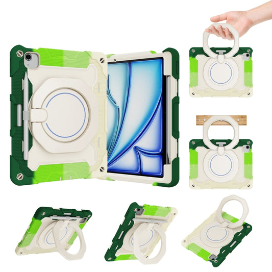 For iPad Air 11 2024 / 2025 Armor Portable Rotating Ring Holder Silicone Tablet Case with Pen Slot(Colorful Green) - iPad Air 11 2025 / 2024 Cases by buy2fix | Online Shopping UK | buy2fix