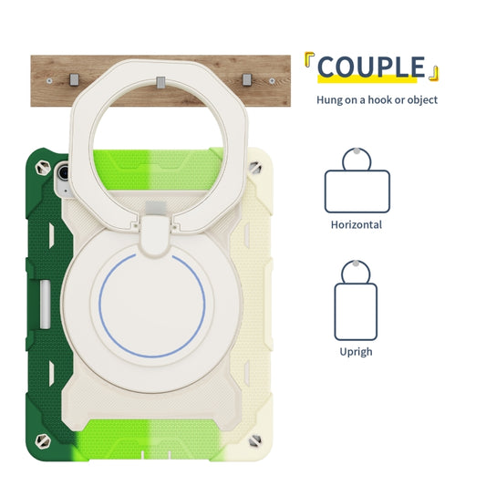 For iPad Air 11 2024 / 2025 Armor Portable Rotating Ring Holder Silicone Tablet Case with Pen Slot(Colorful Green) - iPad Air 11 2025 / 2024 Cases by buy2fix | Online Shopping UK | buy2fix