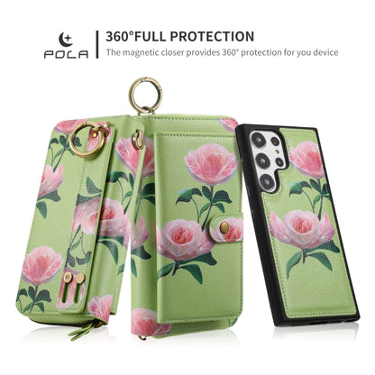 For Samsung Galaxy S23+ 5G POLA Flower Multi-functional Zipper Wallet Leather Phone Case(Green) - Galaxy S23+ 5G Cases by buy2fix | Online Shopping UK | buy2fix