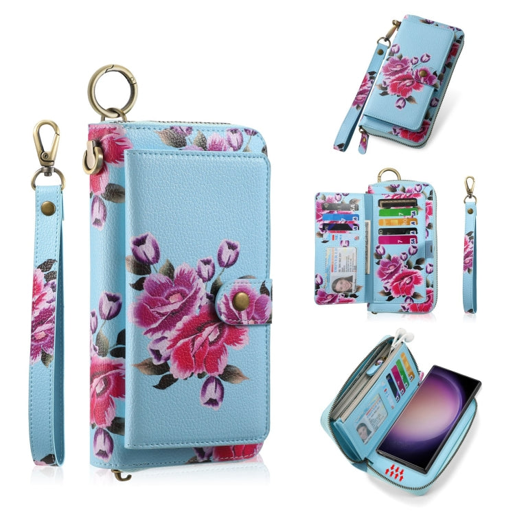 For Samsung Galaxy S23+ 5G POLA Flower Multi-functional Zipper Wallet Leather Phone Case(Sky Blue) - Galaxy S23+ 5G Cases by buy2fix | Online Shopping UK | buy2fix