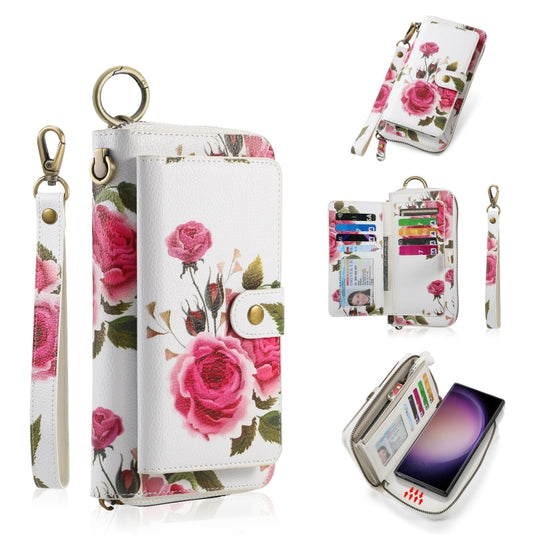 For Samsung Galaxy S23 Ultra 5G POLA Flower Multi-functional Zipper Wallet Leather Phone Case(Beige)