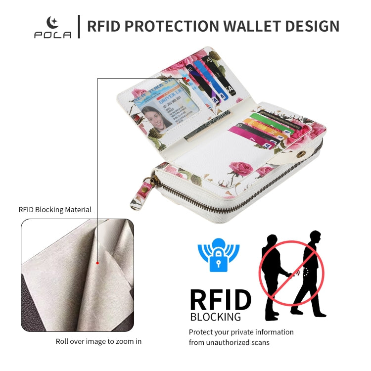 For Samsung Galaxy S22 5G POLA Flower Multi-functional Zipper Wallet Leather Phone Case(Beige) - Galaxy S22 5G Cases by buy2fix | Online Shopping UK | buy2fix