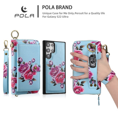 For Samsung Galaxy S22+ 5G POLA Flower Multi-functional Zipper Wallet Leather Phone Case(Sky Blue) - Galaxy S22+ 5G Cases by buy2fix | Online Shopping UK | buy2fix
