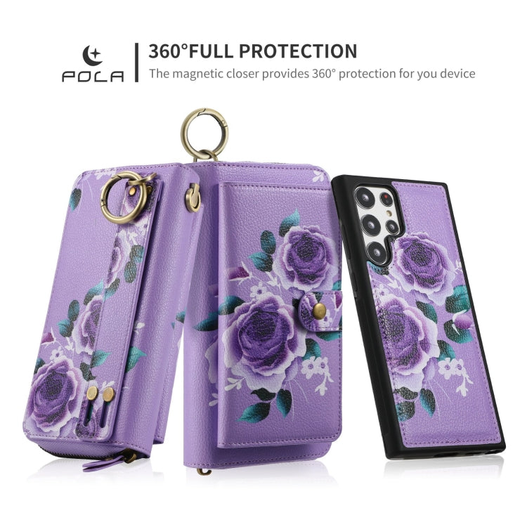 For Samsung Galaxy S22+ 5G POLA Flower Multi-functional Zipper Wallet Leather Phone Case(Purple) - Galaxy S22+ 5G Cases by buy2fix | Online Shopping UK | buy2fix