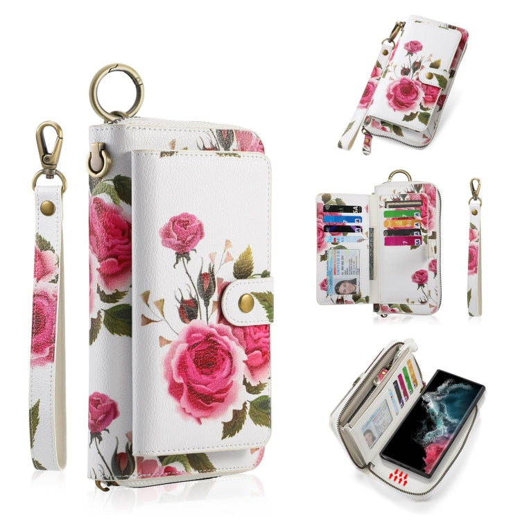 For Samsung Galaxy S22+ 5G POLA Flower Multi-functional Zipper Wallet Leather Phone Case(Beige) - Galaxy S22+ 5G Cases by buy2fix | Online Shopping UK | buy2fix