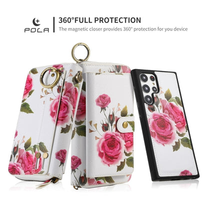 For Samsung Galaxy S22+ 5G POLA Flower Multi-functional Zipper Wallet Leather Phone Case(Beige) - Galaxy S22+ 5G Cases by buy2fix | Online Shopping UK | buy2fix