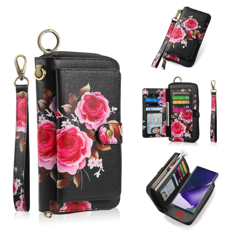For Samsung Galaxy Note20 POLA Flower Multi-functional Zipper Wallet Leather Phone Case(Black) - Galaxy Note20 Cases by buy2fix | Online Shopping UK | buy2fix