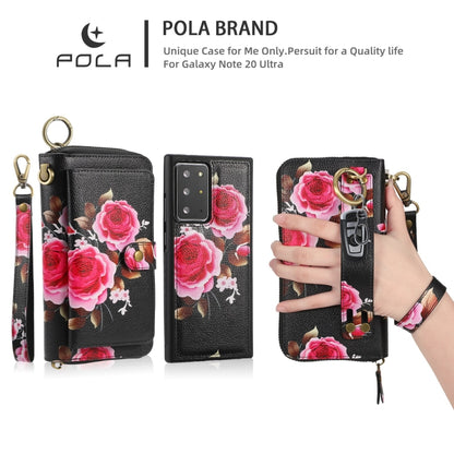 For Samsung Galaxy Note20 POLA Flower Multi-functional Zipper Wallet Leather Phone Case(Black) - Galaxy Note20 Cases by buy2fix | Online Shopping UK | buy2fix