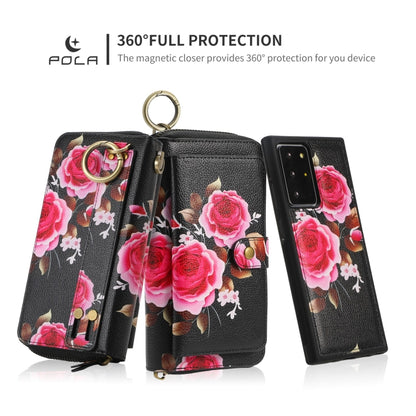 For Samsung Galaxy Note20 POLA Flower Multi-functional Zipper Wallet Leather Phone Case(Black) - Galaxy Note20 Cases by buy2fix | Online Shopping UK | buy2fix