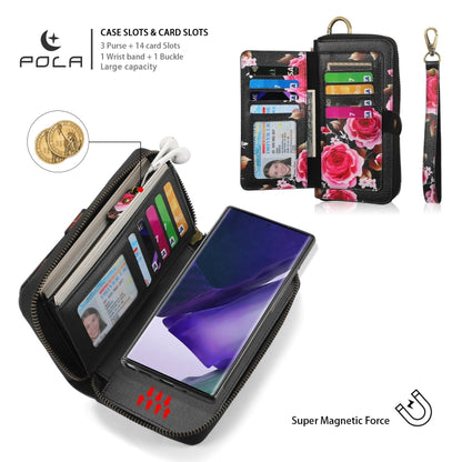 For Samsung Galaxy Note20 POLA Flower Multi-functional Zipper Wallet Leather Phone Case(Black) - Galaxy Note20 Cases by buy2fix | Online Shopping UK | buy2fix