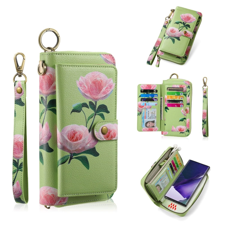 For Samsung Galaxy Note20 POLA Flower Multi-functional Zipper Wallet Leather Phone Case(Green) - Galaxy Note20 Cases by buy2fix | Online Shopping UK | buy2fix