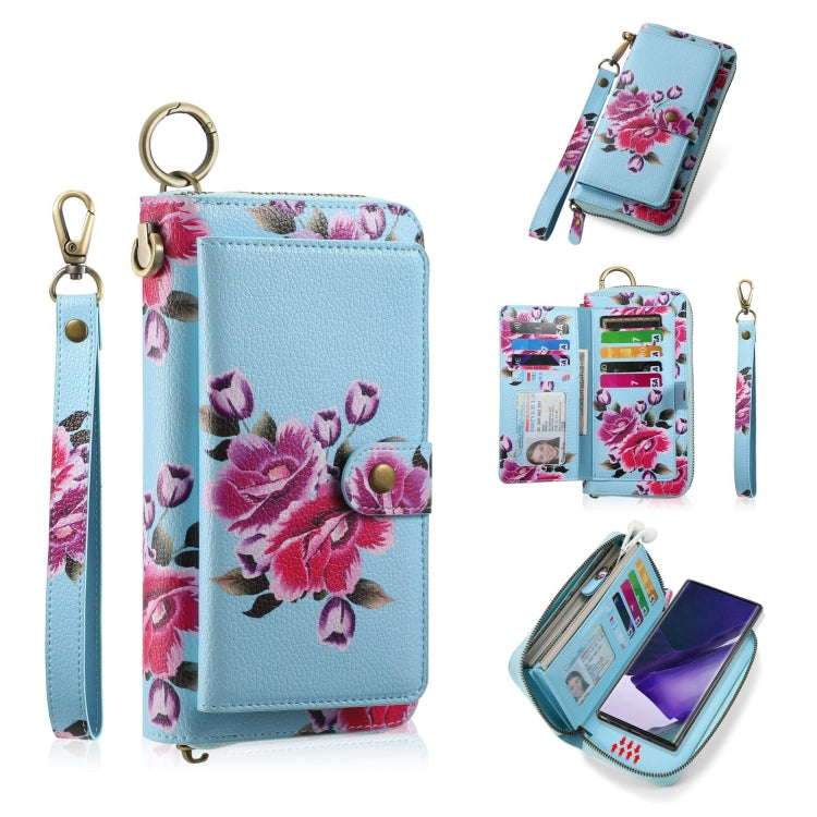 For Samsung Galaxy Note20 POLA Flower Multi-functional Zipper Wallet Leather Phone Case(Sky Blue) - Galaxy Note20 Cases by buy2fix | Online Shopping UK | buy2fix