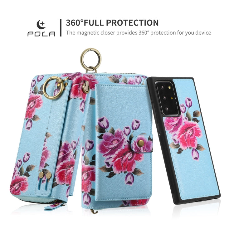 For Samsung Galaxy Note20 POLA Flower Multi-functional Zipper Wallet Leather Phone Case(Sky Blue) - Galaxy Note20 Cases by buy2fix | Online Shopping UK | buy2fix