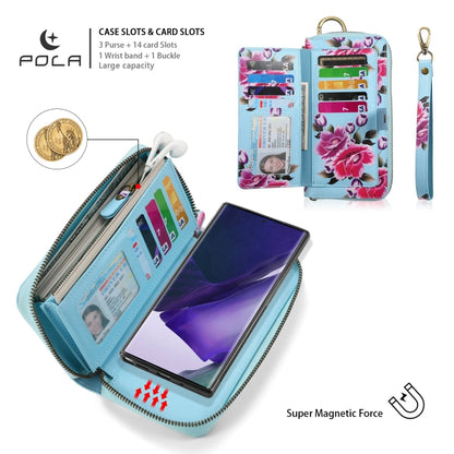 For Samsung Galaxy Note20 POLA Flower Multi-functional Zipper Wallet Leather Phone Case(Sky Blue) - Galaxy Note20 Cases by buy2fix | Online Shopping UK | buy2fix
