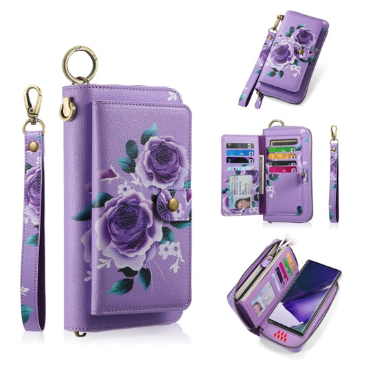 For Samsung Galaxy Note20 POLA Flower Multi-functional Zipper Wallet Leather Phone Case(Purple) - Galaxy Note20 Cases by buy2fix | Online Shopping UK | buy2fix