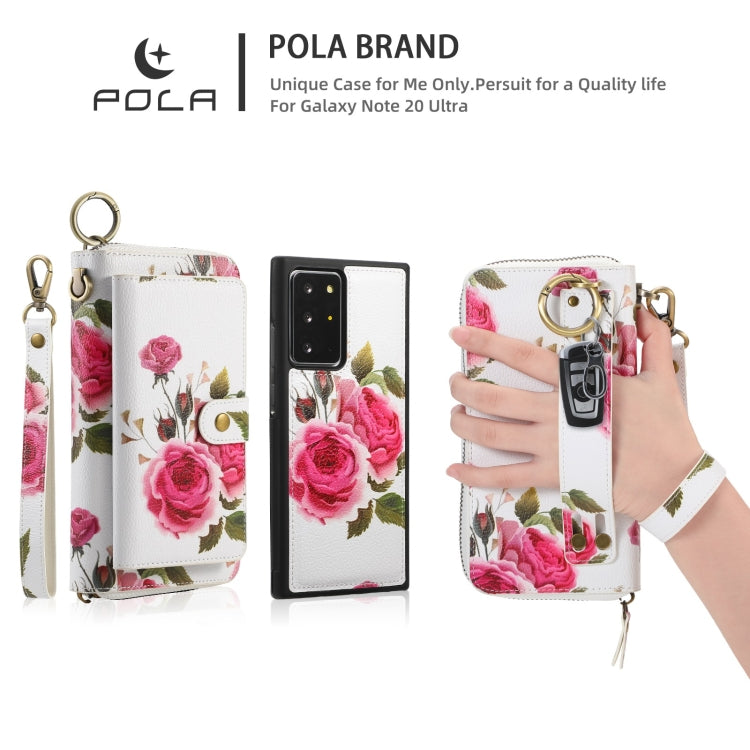 For Samsung Galaxy Note20 POLA Flower Multi-functional Zipper Wallet Leather Phone Case(Beige) - Galaxy Note20 Cases by buy2fix | Online Shopping UK | buy2fix