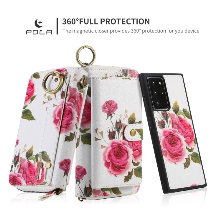 For Samsung Galaxy Note20 Ultra  POLA Flower Multi-functional Zipper Wallet Leather Phone Case(Beige) - Galaxy Note20 Ultra Cases by buy2fix | Online Shopping UK | buy2fix