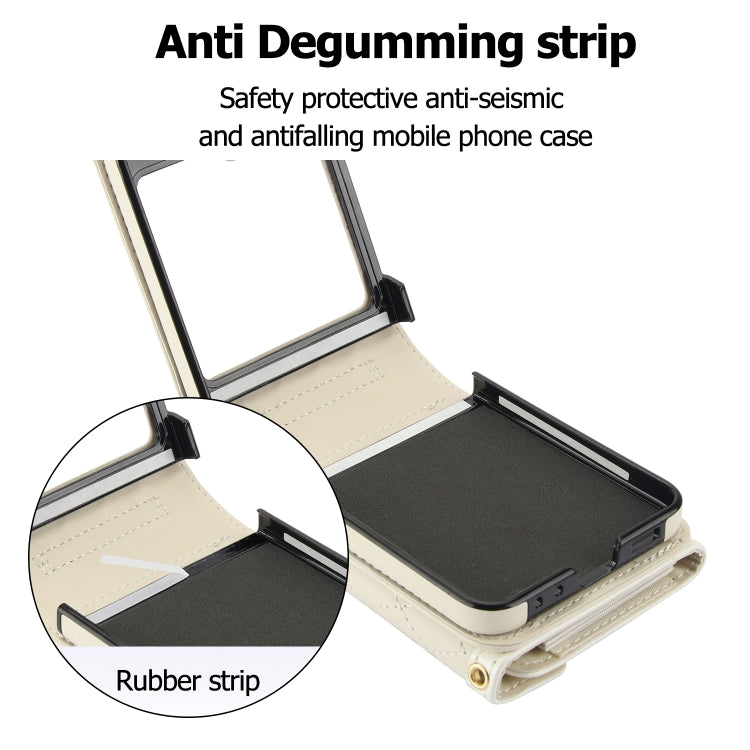For Samsung Galaxy Z Flip5 Splicing Rhombic Texture Phone Case with Long & Short Lanyard, Not Included Pen(Beige) - Galaxy Z Flip5 Cases by buy2fix | Online Shopping UK | buy2fix