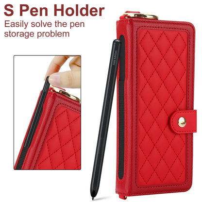 For Samsung Galaxy Z Fold4 Splicing Rhombic Texture Phone Case with Long & Short Lanyard, Not Included Pen(Red) - Galaxy Z Fold4 5G Cases by buy2fix | Online Shopping UK | buy2fix