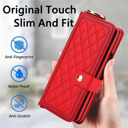 For Samsung Galaxy Z Fold3 Splicing Rhombic Texture Phone Case with Long & Short Lanyard, Not Included Pen(Red) - Galaxy Phone Cases by buy2fix | Online Shopping UK | buy2fix