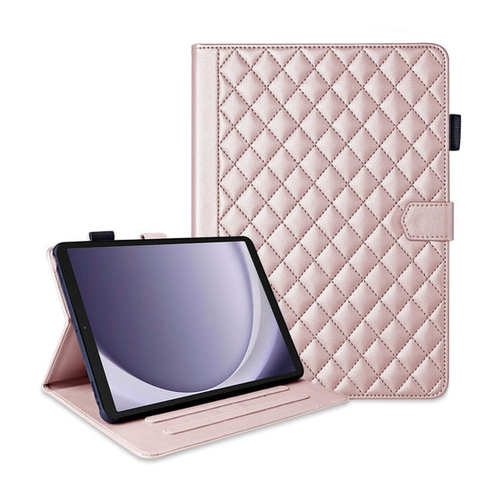 For Samsung Galaxy Tab A11 / A9 Rhombus Lattice Leather Tablet Case(Rose Gold) by buy2fix