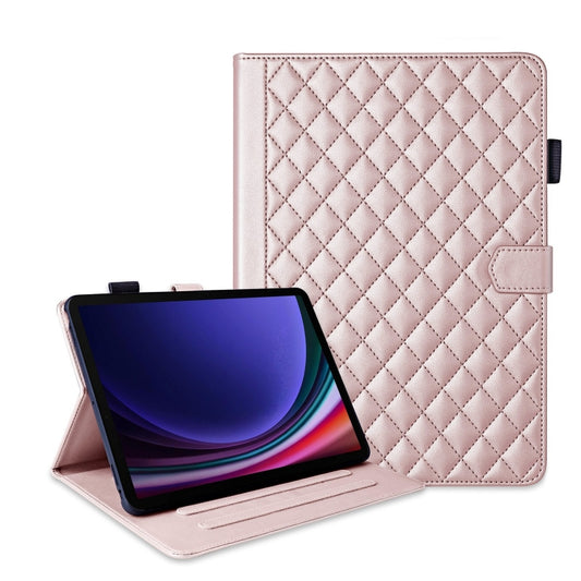 For Samsung Galaxy Tab S9 FE+ / S9+ Rhombus Lattice Leather Tablet Case(Rose Gold) by buy2fix
