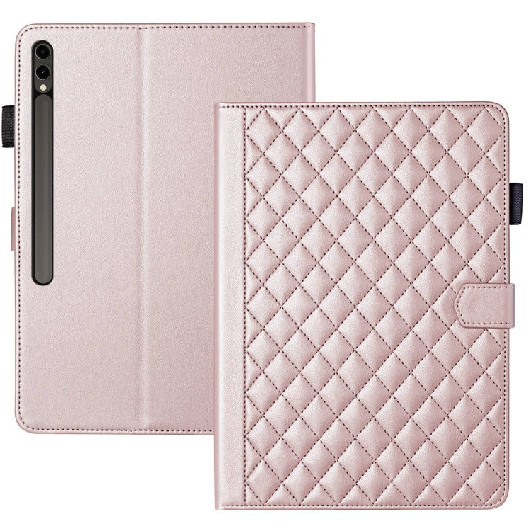 For Samsung Galaxy Tab S9 FE+ / S9+ Rhombus Lattice Leather Tablet Case(Rose Gold) by buy2fix